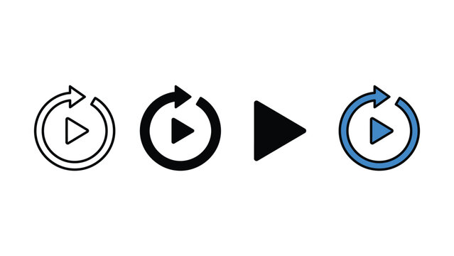 Set of media player control icons featuring replay and play buttons