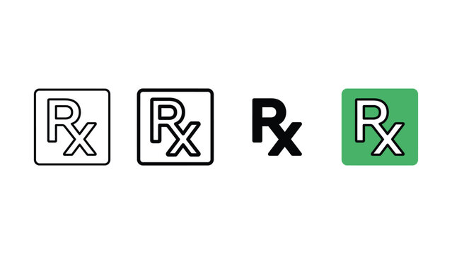 Set of medical pharmacy rx prescription icons for healthcare and clinical use