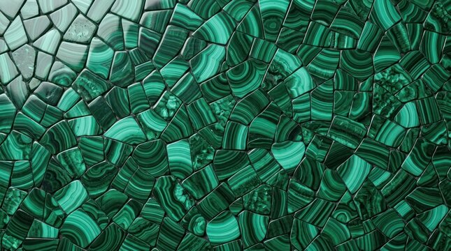Abstract green malachite pattern with glossy facets and rippling texture