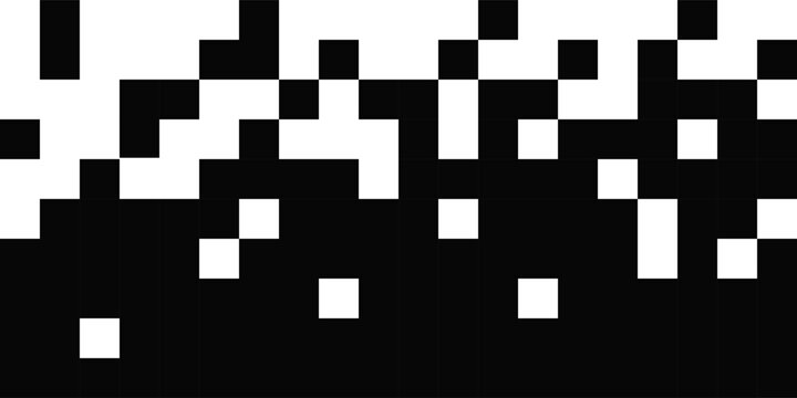 Pixel fade vector background. Abstract square mosaic transition with digital dissolve effect. Black and white geometric grid pattern for technology, data, Y2K, gaming and modern graphic design.