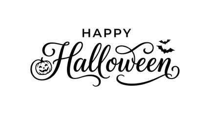 Happy halloween hand written calligraphy lettering design with a small pumpkin and bats isolated on white background © Mst. Suborna Khatun