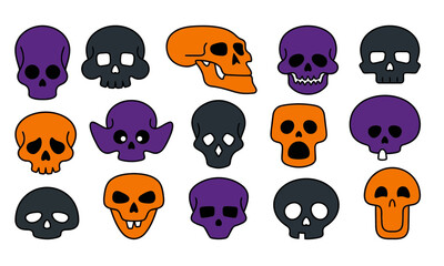 Obraz premium A spooky collection of cartoon skulls in various colors perfect for halloween designs and eerie artwork