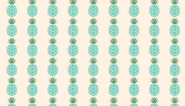 Refreshing seamless pattern featuring repeating columns of light blue pineapples with green leaves on beige.
