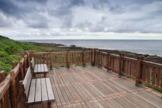 Kenting National Park in Taiwan. Cape Eluanbi viewing platform tourist attraction at Southernmost point of Taiwan island.