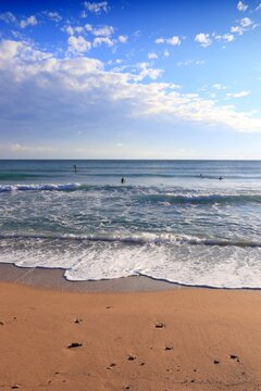 Surfers at Kenting Beach in Taiwan. Landscape of Kenting National Park.