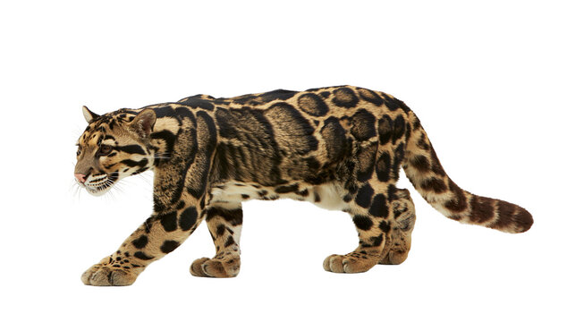 Clouded leopard walking with distinctive cloud-like markings