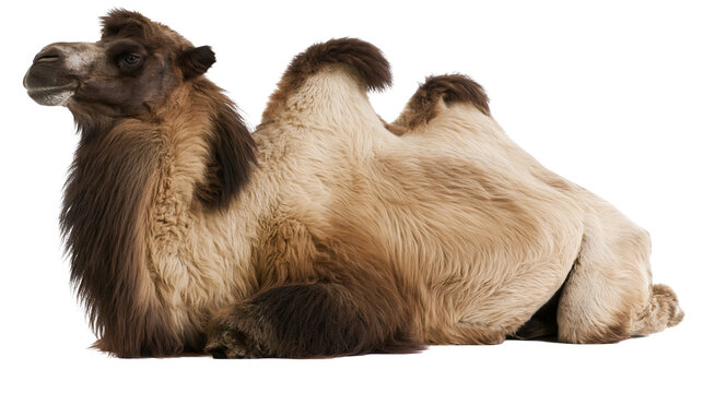 Dromedary camel with two humps lying down