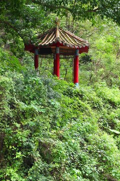 Taroko National Park in Taiwan. Trail rest viewpoint pavilion. Outdoors of Taiwan.