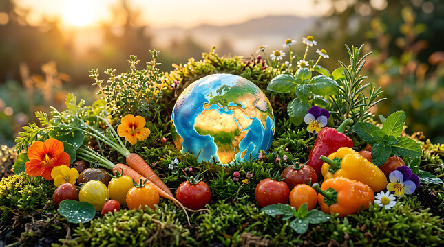 Fresh vegetables around globe for world vegetarian day
