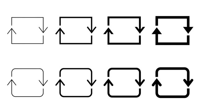 Four minimalist process flow diagrams with bidirectional arrows for business workflows and systems
