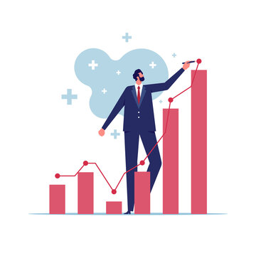 Development, Stock market rising, positive growing concept. Positive confident businessman development arrow meaning success in business