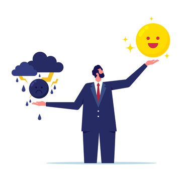 Ability to manage their emotions. Emotional control and self regulation. Emotion regulation and depression management, businessman try to balancing control feeling emotion