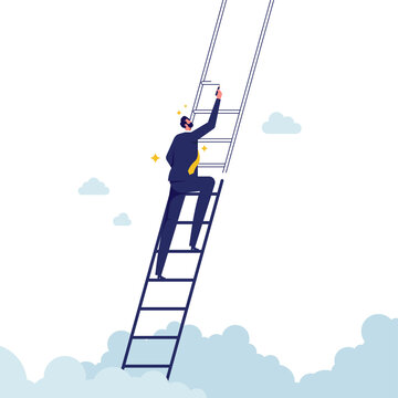 Create stair to success, growth or growing career path, planning for self improvement or leadership motivation, businessman use pencil to draw stair to climb up for success