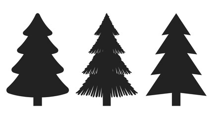 Obraz premium Set of three different stylized black evergreen tree silhouettes isolated on white background.