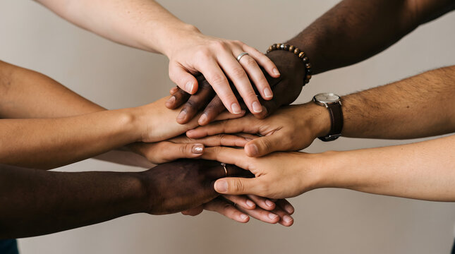 Diverse group of people stacking their hands together in a powerful show of unity collaboration connection support and teamwork strength