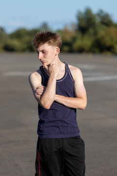 Teenage boy wearing sports clothing