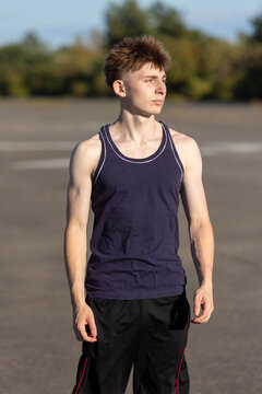 Teenage boy wearing sports clothing