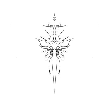 tradisional indonesian keris dagger line art - javanese weapon ornament