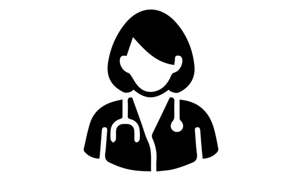 Female doctor avatar with stethoscope solid vector icon isolated on white background