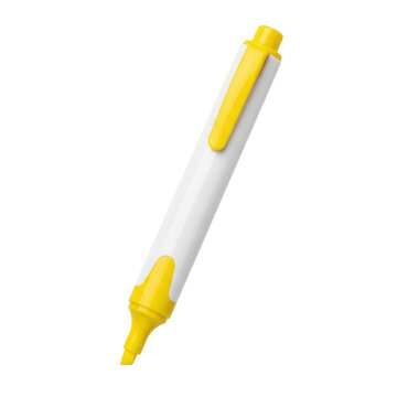 Yellow and white highlighter pen standing upright isolated on white background
