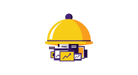 Fototapeta premium Data Analytics and Business Insights Served on a Cloche Platter - Concept of Information Delivery and Growth Strategy Vector Illustration