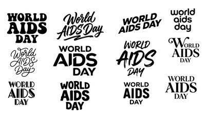 Fototapeta premium World Aids Day typographic designs in various handwritten styles on a white background