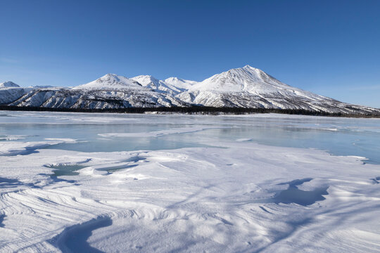 Snow on frozen river in Alaska