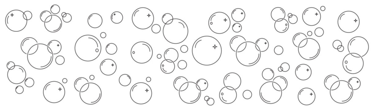 Water Bubble Icon Set, Thin Line Cyan Fizzy Effervescent Sphere Groups Vector for Soda, Drink, Bath, Spa and Wellness App Design.
