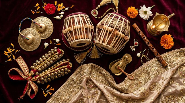 Bollywood day celebration with traditional indian musical instruments