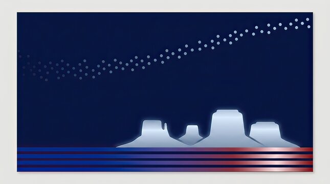 Blue Night Landscape with Mesa Silhouette and Striped Horizon