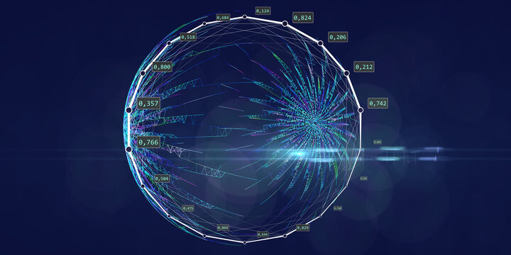 Infographic 3D sphere in polygonal style with blurred color lines. Big Data. Color futuristic globe connection networks.Concept network, tech, business.