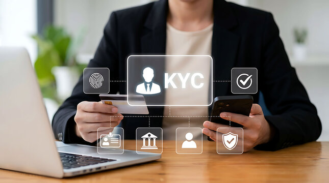 Professional verifying identity online using digital KYC technology and security