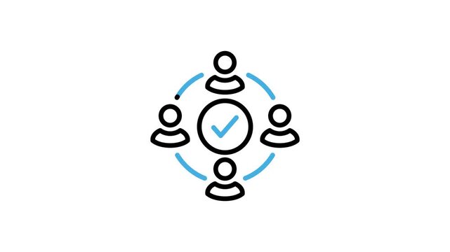 Animation of a successful teamwork icon with check mark symbol for collaboration, coordination, network, partnership, strategy management business. Motion graphics with alpha channel