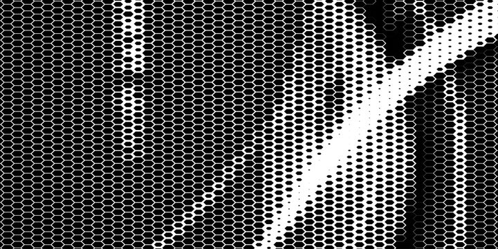 Black and white halftone hexagon pattern background vector abstract technology wave texture