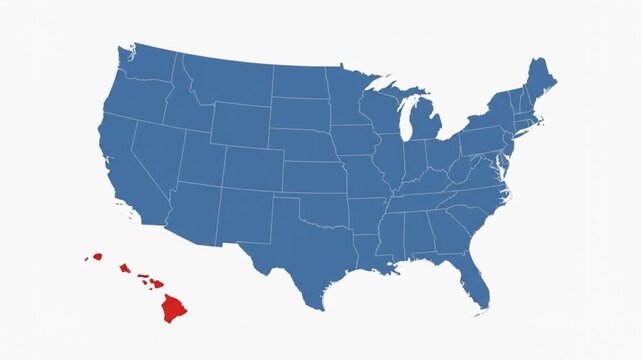 Hawaii state highlighted on united states map with in red against blue