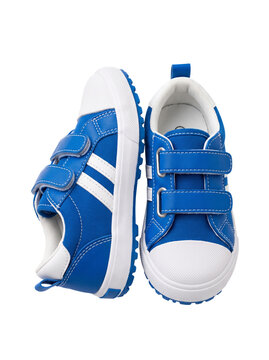 Blue and White Athletic Sneakers on Transparent Background
