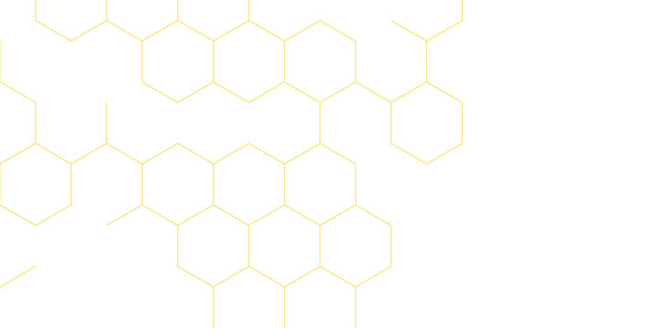 Minimalist white background with clean yellow honeycomb hexagon line pattern