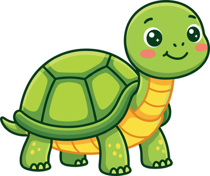 Cute cartoon turtle vector illustration isolated on white background for ocean themed kids design sticker mascot emblem and children print t shirt