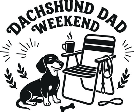 Dachshund Dad Weekend vector, retro camping dog lover design, vintage sausage dog outdoor art