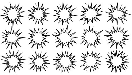 Fototapeta premium Hand drawn comic style explosion bursts and star shapes isolated on a plain white background for creative design graphic projects