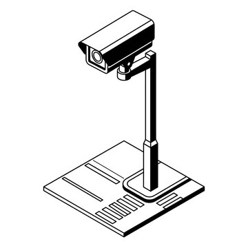 Isometric surveillance camera on a pole overlooking a street