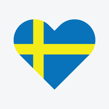 Sweden flag in heart shape isolated on white background
