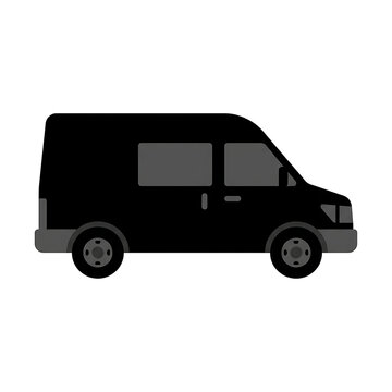 Black Van Silhouette Icon Isolated on White Background