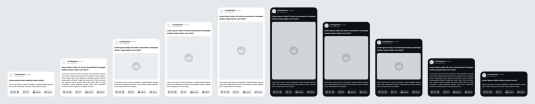 Reddit simplified post template, new UI update in different sizes. rounded corners.