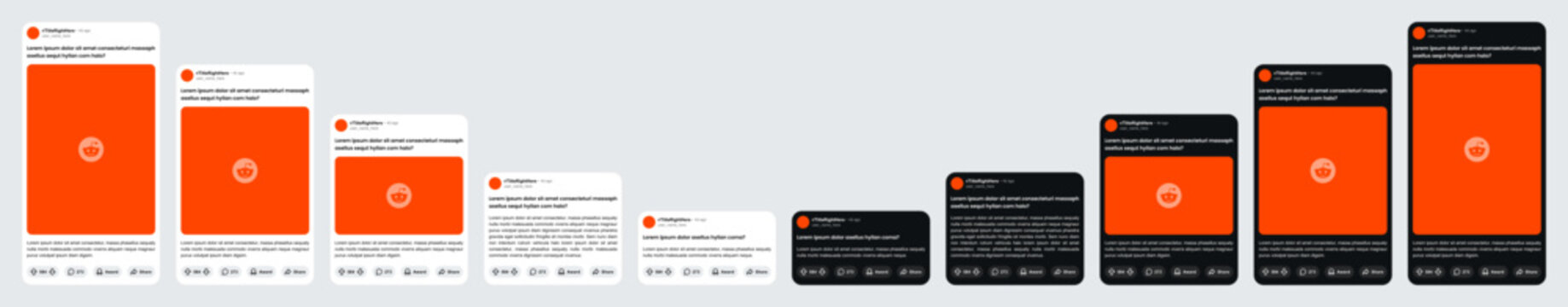 Reddit simplified post template, new UI update in different sizes. rounded corners.