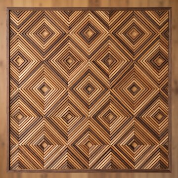 geometric wood pattern with interlocking diamond shapes formed by thin, parallel wooden strips, creating a rich, textured design