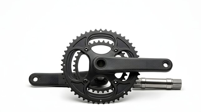 Black bicycle crankset with double chainring and crank arm assembly