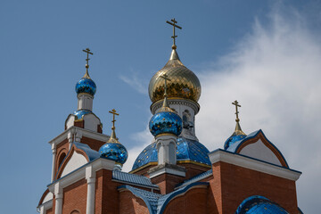 The domes of the regimental church of the Azov Icon of the Mother of God is close‑up. Azov, Rostov region, Russia © Anna