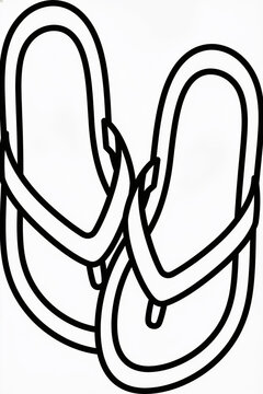 Simple black and white line art drawing featuring a pair of classic flip flop sandals designed for summer beach activities