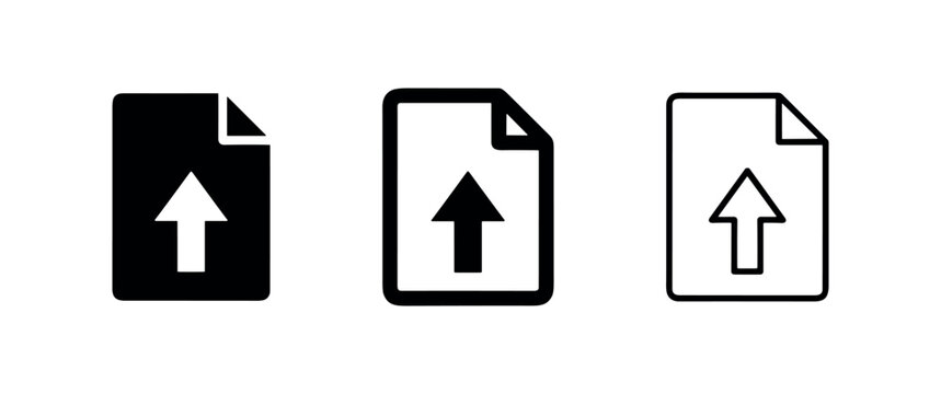 File upload icons set with document and arrow up for cloud data storage and transfer user interface design